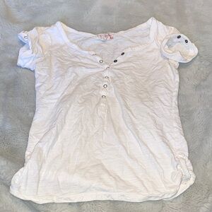 Vintage White OP Shirt with Button-Like Accents